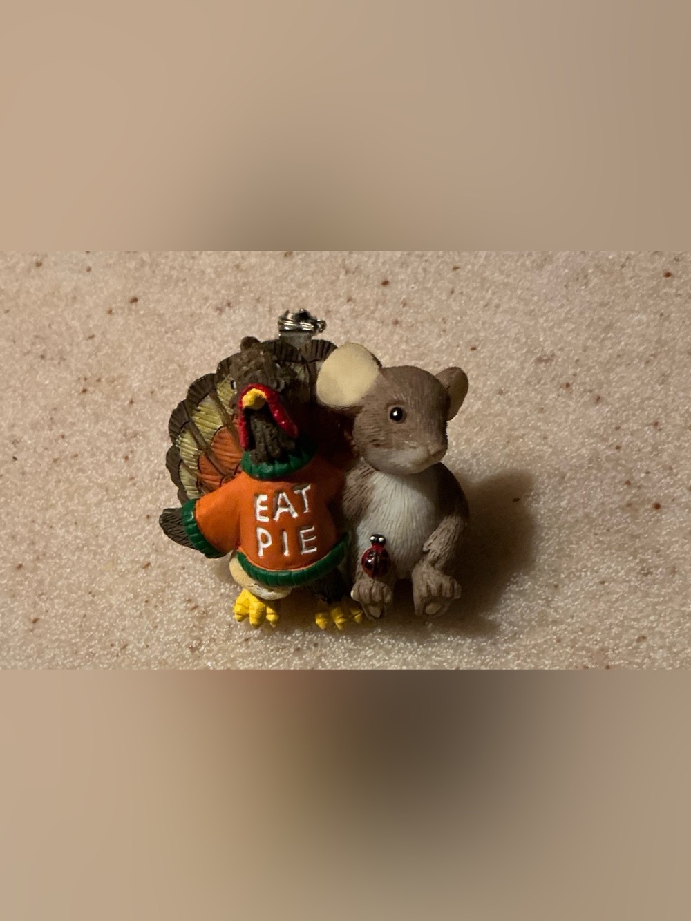 Enesco Mouse and Turkey Brooch - Brown, Orange, Yellow 2011